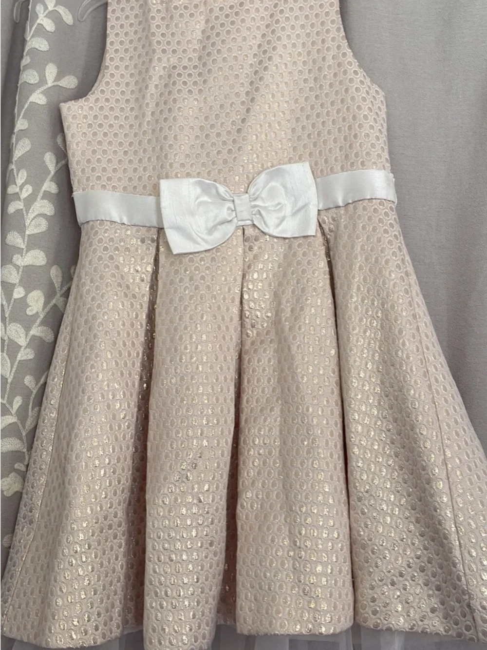Gymboree Cream and Gold Shimmer Fit-and-Flare Dress with Bow
